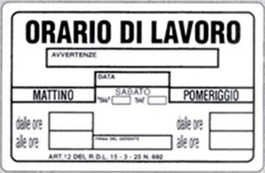Targa Segnaletica Orario Lavoro Pp 20 x 30 cm 10 Pezzi - 2