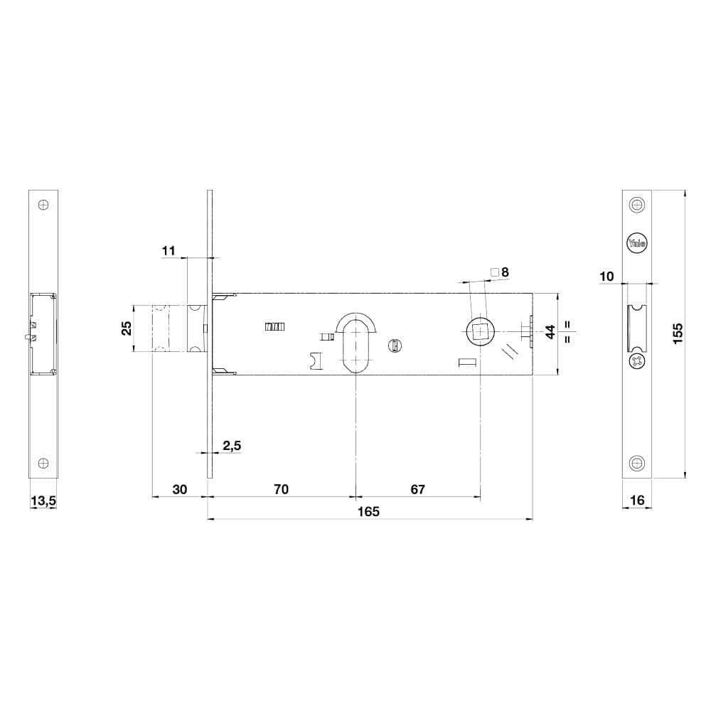 Serratura Meccanica da Fascia 870 E70 2 Mand.fr.16 Int. Yale in Alluminio 67 mm