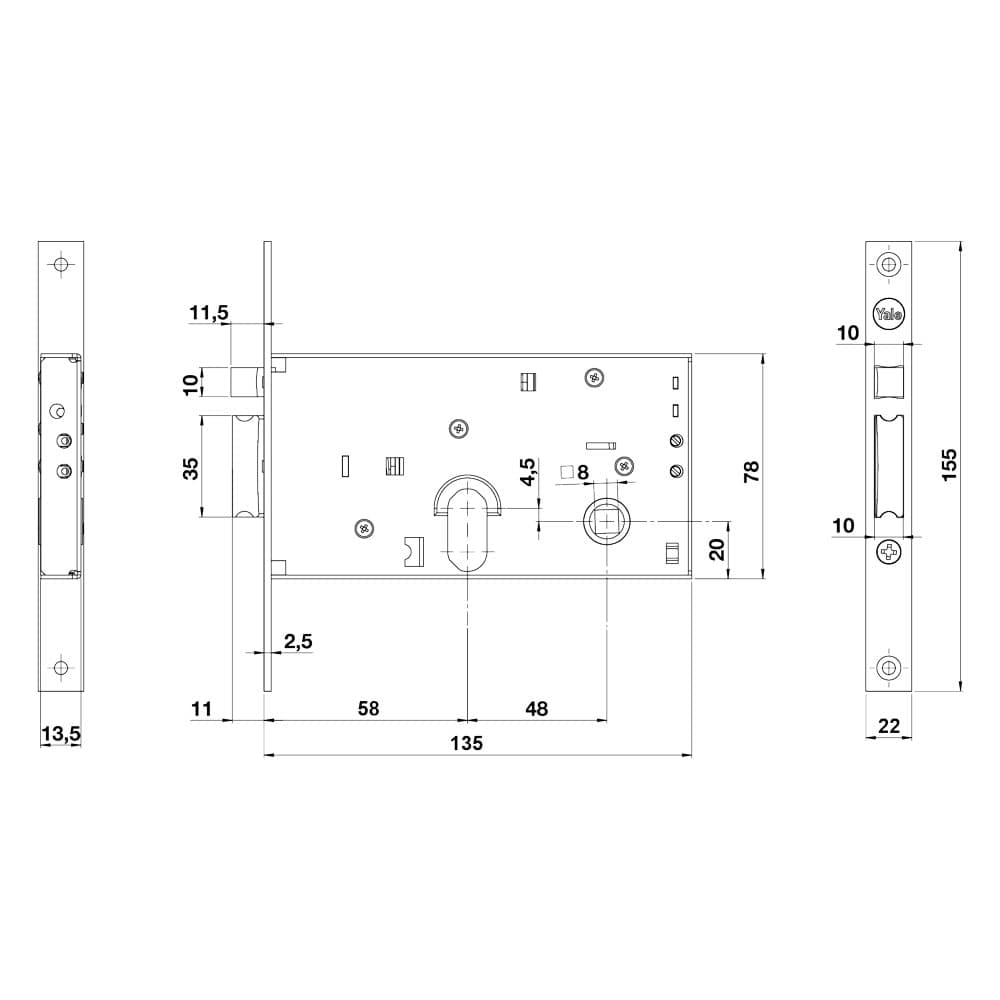 Serratura Elettrica da Fascia 855 E58 Front.22 Inter. Yale in Alluminio 48 mm