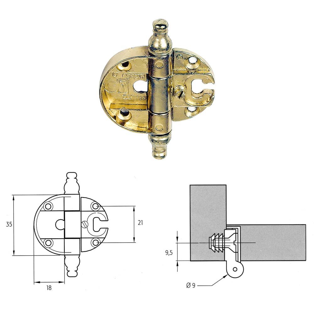 Cerniera per Mobili Bronzata A0056 2 Pezzi - 2