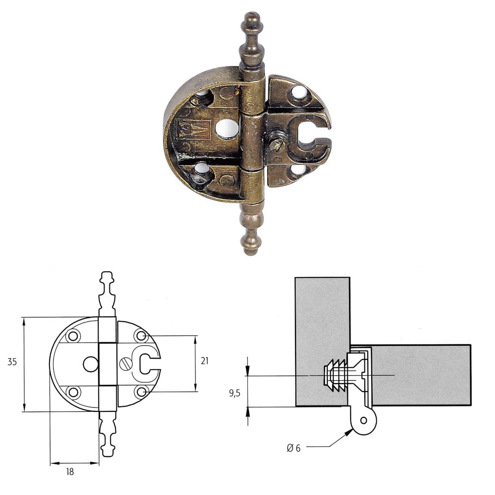 Cerniera per Mobili A0057 Oro 2 Pezzi - 2