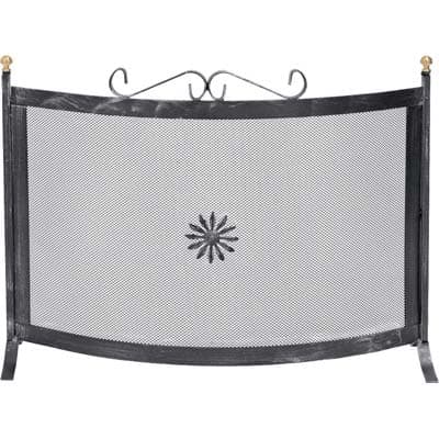Parascintille Camino Curvo Ferro Battuto con Pomi Ottone Cm 60X50 - 2