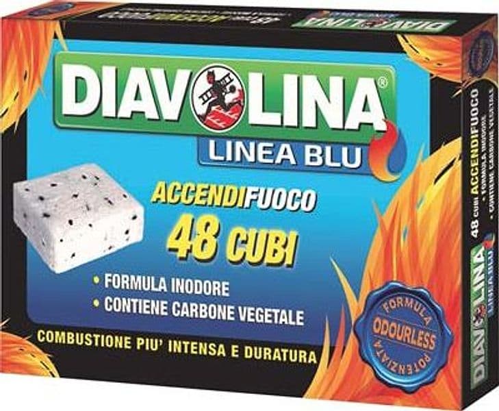Accendifuoco Lignite Diavolina Linea Blu Senza Odori Cubetti 48 24 Pezzi
