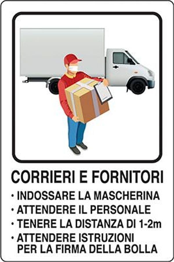 Targa Segnaletica Covid Corrieri e Fornitori Alluminio 20X30 2 Pezzi - 2