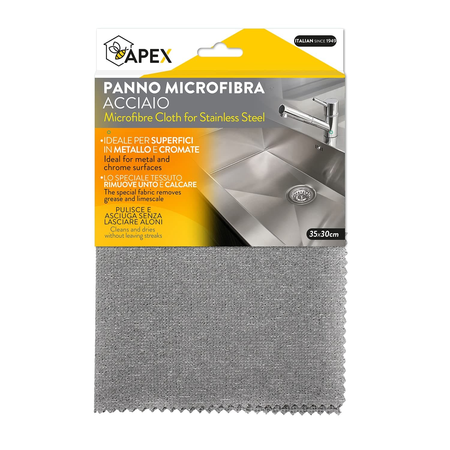 Panno Microfibra Acciaio Apex 35 x 30 cm 12 Pezzi