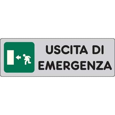 Targa Segnaletica Adesiva Uscita Emergenza Sx Vinile 15 x 5 cm 10 Pezzi - 2