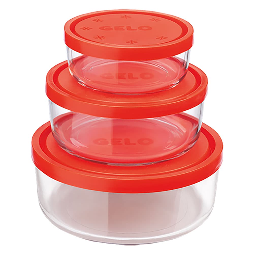 Contenitore Tondo Bormioli Gelo Box in Vetro Set Coperchio Plastica Rossa - 2