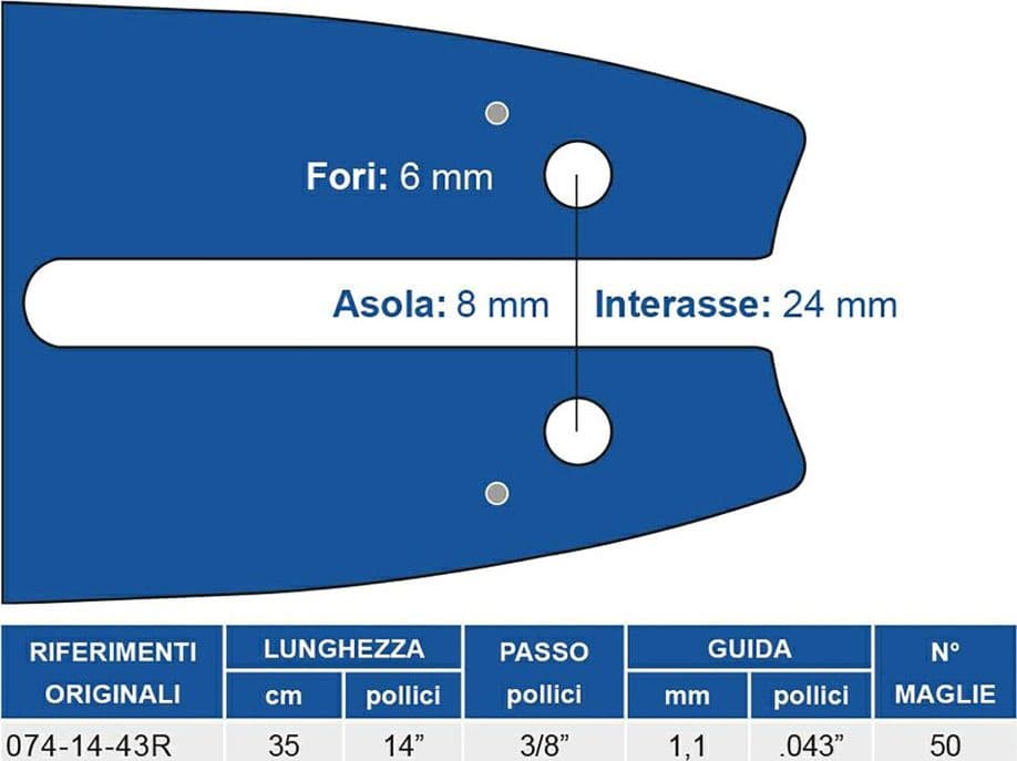 Barra per Motosega Maya 3/8 Sp.1,1 50 Magl.lungh. 074 35 cm
