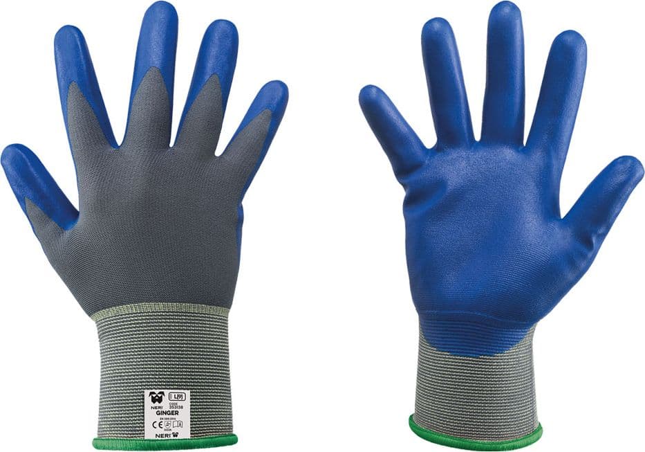 GUANTI NITRILE/NYLON 'GINGER' Tg. 7 - colore blu/grigio- 12 coppia  - NERI - 2