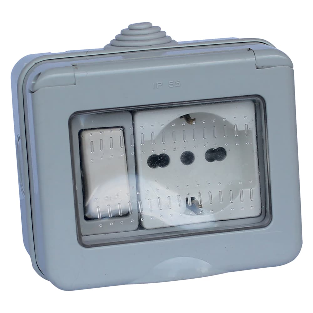 Contenitore Esterno Interruttore + Presa Schuko 1 Deviatore + 1 Presa - 2