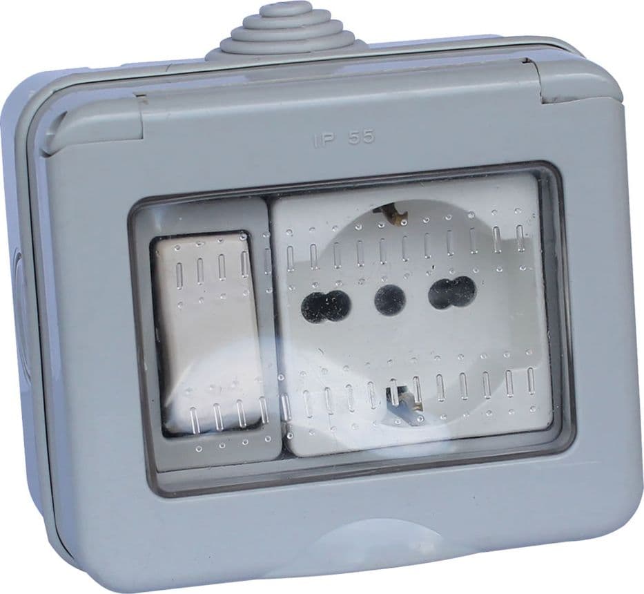 Contenitore Esterno Interruttore + Presa Schuko 1 Deviatore + 1 – Faeg