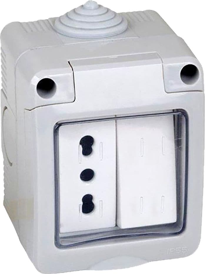 Contenitore Esterno Interruttore + Presa 1 Deviatore + Bivalente 10 - 2