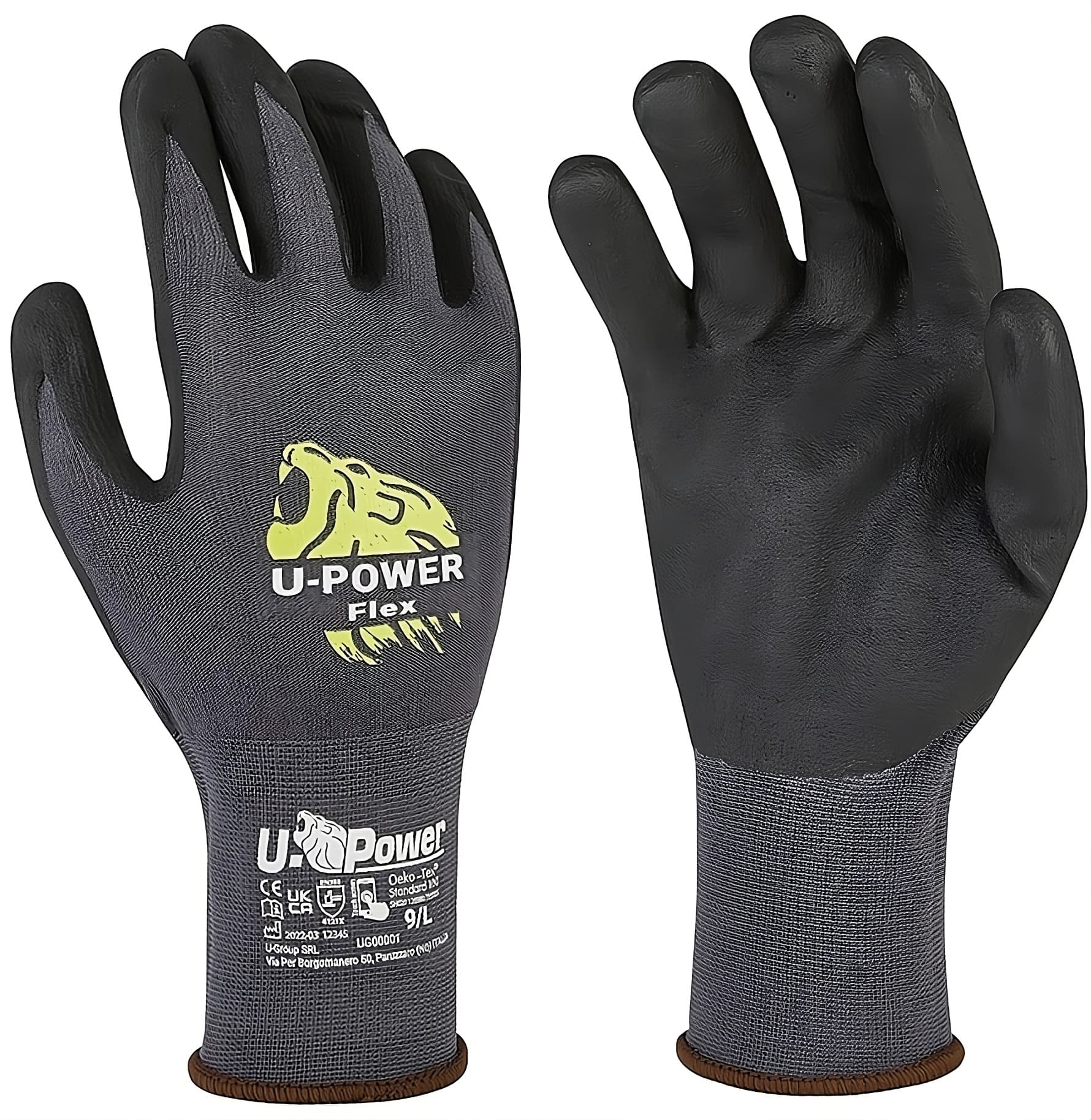 Guanti da Lavoro Flex in Nylon Nitrile Colore Grigio Nero Tg. 8 12.00 Paia - 2