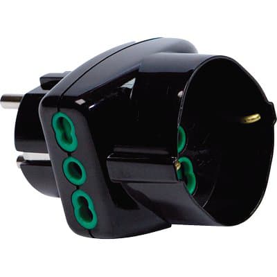 Adattatore Triplo Schuko 16A con Schuko Fme Nero 2P con T 2 Pezzi - 2