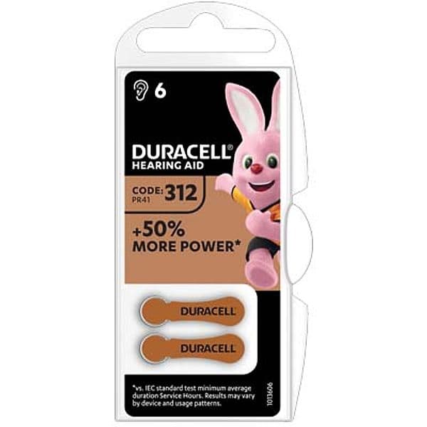 Pila Apparecchio Acustico Easy Tab 312 Duracell Marrone 6 Pezzi - 2
