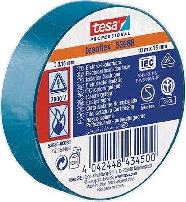 Nastro PVC Isolante Imq Tesa Azzurro 10 ml 15 mm 20 Pezzi - 2