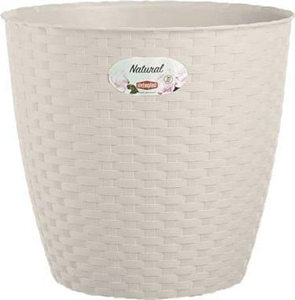 Vaso Rattan Tondo Natural Stefanplast Pp Bianco H 24 cm 22,5 cm 2 Pezzi - 2
