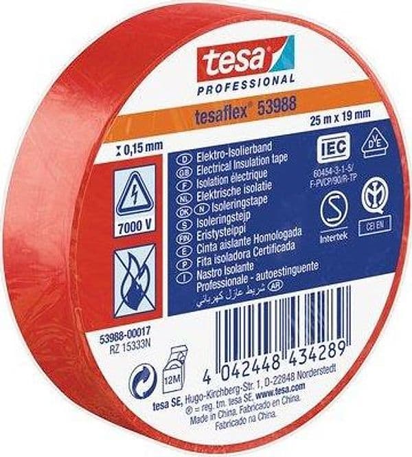 Nastro PVC Isolante Imq Tesa Rosso 25 ml 19 mm 10 Pezzi