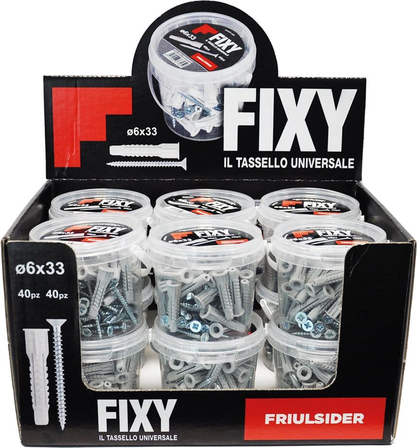 Espositore Tasselli Friulsider Fixy Nylon 12 Secchielli 40 Pezzi