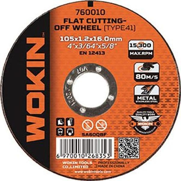 Disco Abrasivo Taglio Ferro Piano 760 Wokin 115 x 22,2 mm H 1 mm 50 Pezzi