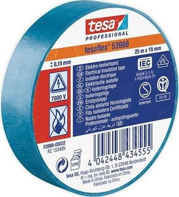 Nastro PVC Isolante Imq Tesa Azzurro 25 ml 19 mm 10 Pezzi