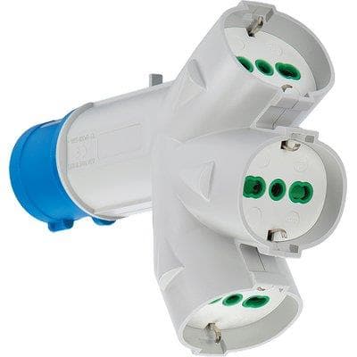 Adattatore Triplo Spina BLU16A con 3 Schuko Fme 2P con T 16A IP44 - 2