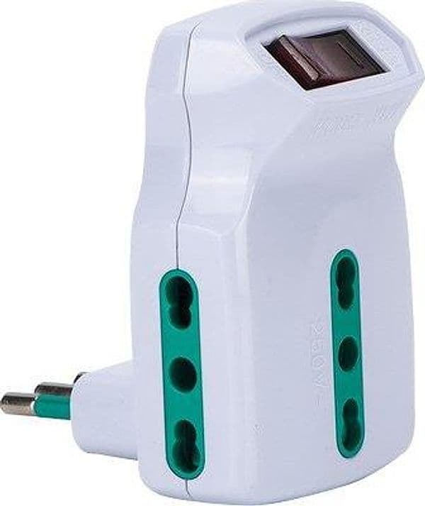 Adattatore Triplo 10A10 16A Fme Bianco 2P con T con Interruttore Termico - 2