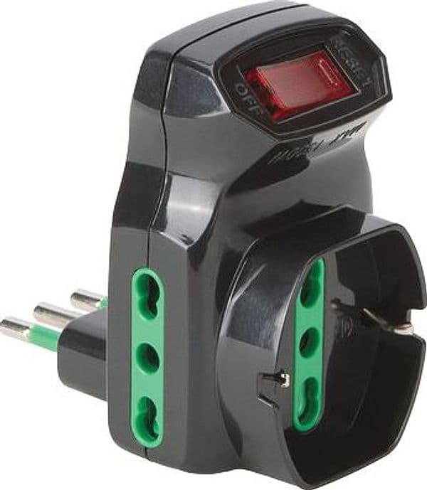 Adattatore Triplo 10A16A con Schuko Fme Nero 2P con T con Interruttore – Fanton