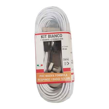 Kit Cavetto Stendibiancheria Biancone Matassa 1 Tirante + 2 Fermacavi 20 m - 2