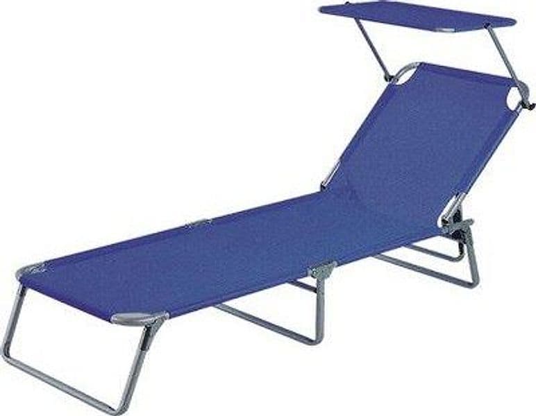 Lettino Sand con Parasole Domus Acciaio Poly Blu Cm 58X190 H.cm 27 - 2