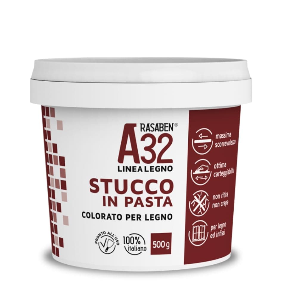 Stucco Pasta Legno A32 K2 Rasaben Noce Scuro 0,5 kg 6 Pezzi