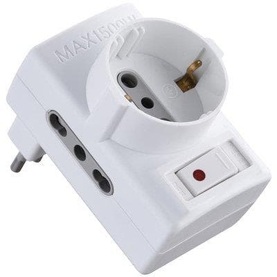 Adattatore Triplo 10A 16A con Schuko Electraline Bianco 5 Pezzi - 2