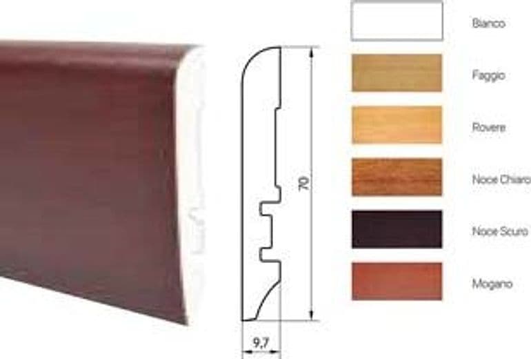 Battiscopa Liscio in Legno di Abete Giuntato 10 MMX70X2250, Noce Cod 451673 - 2