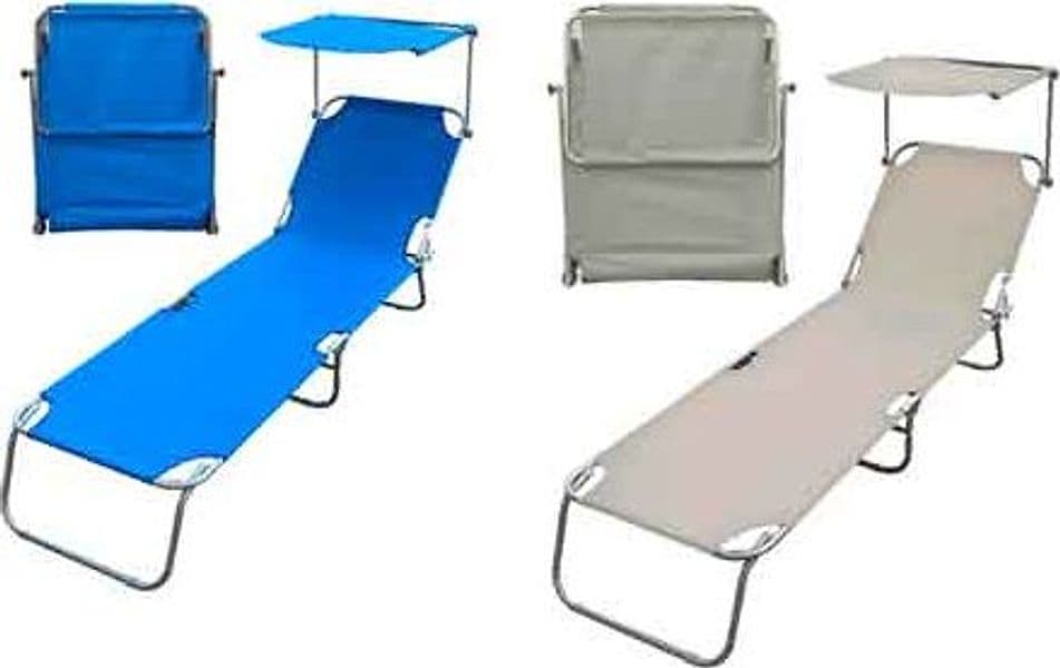 Lettini da Spiaggia Pieghevole con Parasole 187 x 55 x 24 cm Col Blu - 2