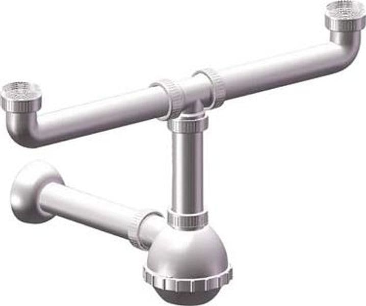 Sifone Scarico Pp a Bottiglia 2 Vasche Bianco 11 x 4 40 a 32 mm 5 Pezzi - 2