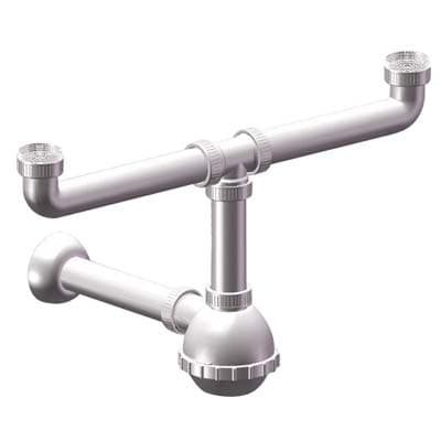 Sifone Scarico Pp a Bottiglia 2 Vasche Bianco 11 x 4 40 a 32 mm 5 Pezzi - 2