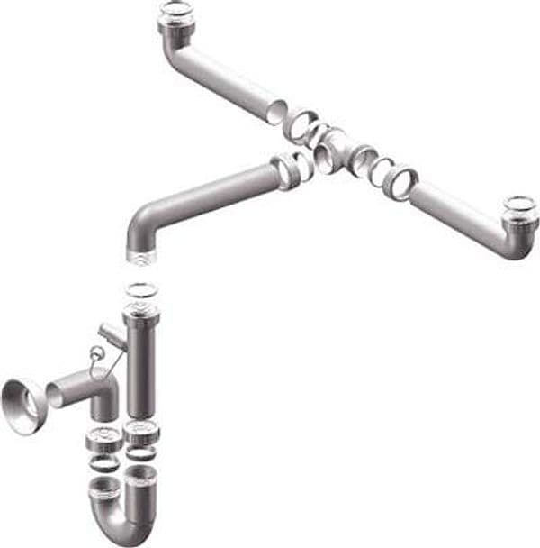 Sifone Scarico Pp Salvaspazio 2 Vasche con 1 Attacco Bianco 40 mm 5 Pezzi - 2