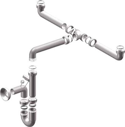 Sifone Scarico Pp Salvaspazio 2 Vasche con 1 Attacco Bianco 40 mm 5 Pezzi - 2