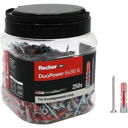 Tassello con Vite Duopower in Barattolo 6S Fischer 250 Pezzi - 2