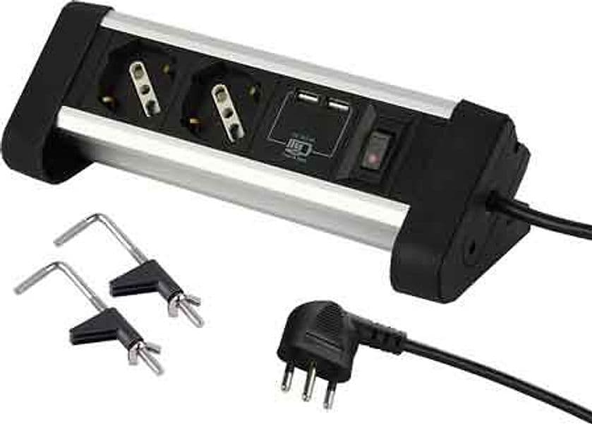 Multipresa da Scrivania con Interruttore 2 Posti con 2 USB Electraline