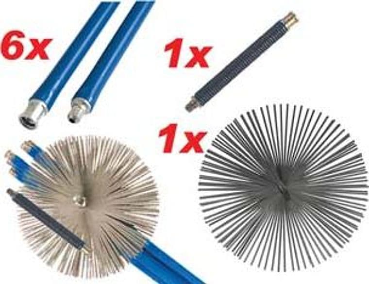 Kit Spazzacamino con Snodo a Molla 6 Aste 140 cm + 1 Scovolo 25 cm + 1