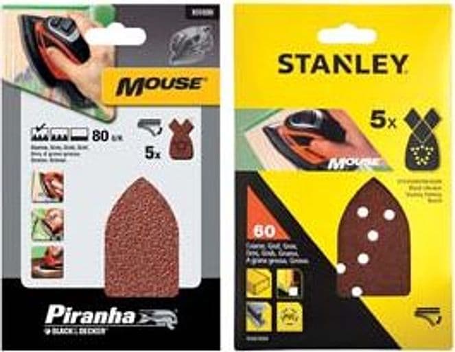Set 5 Fogli Abrasivi con Velcro per Mouse Grana 120 (STA31009) Stanley