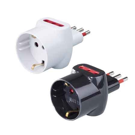 Adattatore Triplo Schuko Bivalente 10A Prese 10A 2P con T Colore Bianco - 2