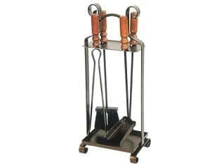 Set 4 Attrezzi Manico Legno Base Quadra per Camino 26 CMX70H - 2