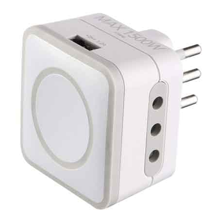 Adattatore Triplo con Porta USB 10A 2P con T 2 Prese 10A+T - 2
