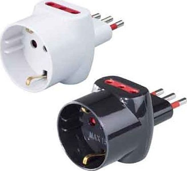 Adattatore Triplo Schuko Bivalente 10A Rosi Prese 10A 2P con T Colore Nero - 2