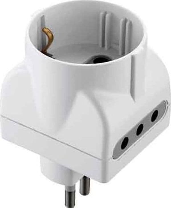 Adattatore Triplo Schuko Bivalente Electraline Presa 10A 2P con T Colore - 2
