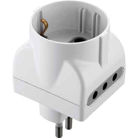 Adattatore Triplo Schuko Bivalente Electraline Presa 10A 2P con T Colore - 2