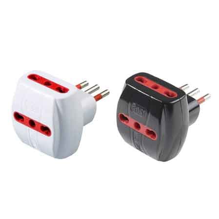 Adattatore Triplo con Protezione 10A Prese 10 e 16 A 2P con T Colore Nero - 2