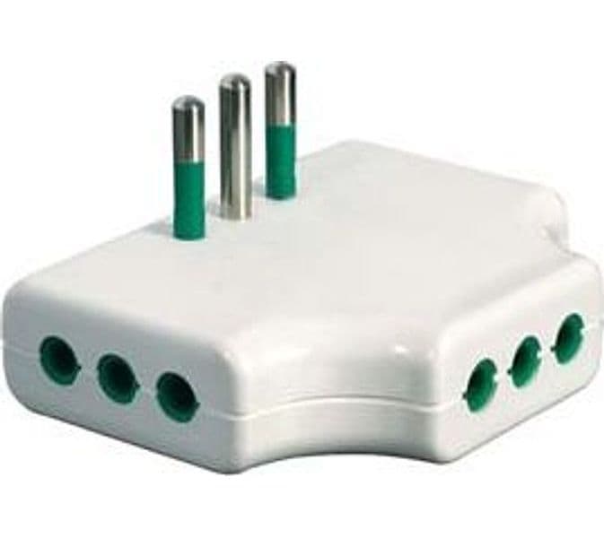 Adattatore Triplo Piatto 2 Poli + Terra 10A Bianco 82250 Fanton 4 Pezzi - 2